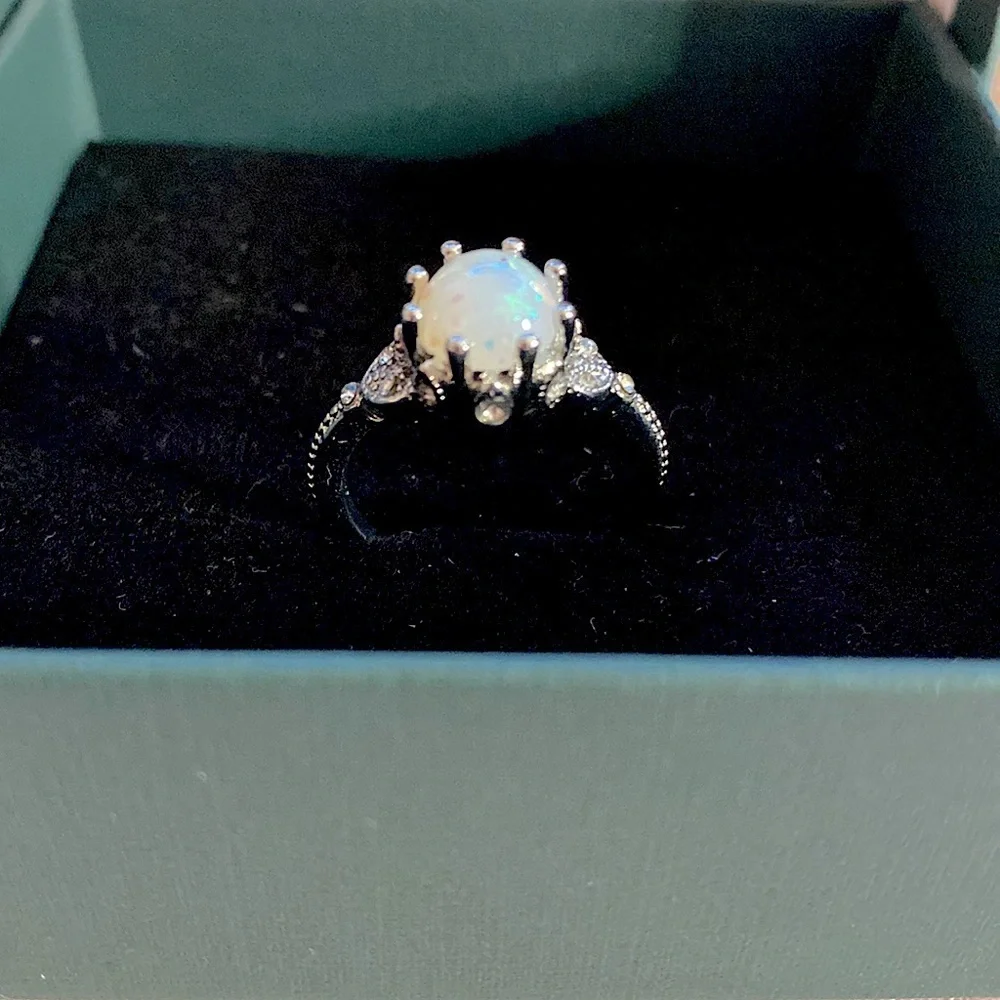 🌹 Silver Opalescent Pearl Stone Ring 🌹 8 NWT - Picture 7 of 14